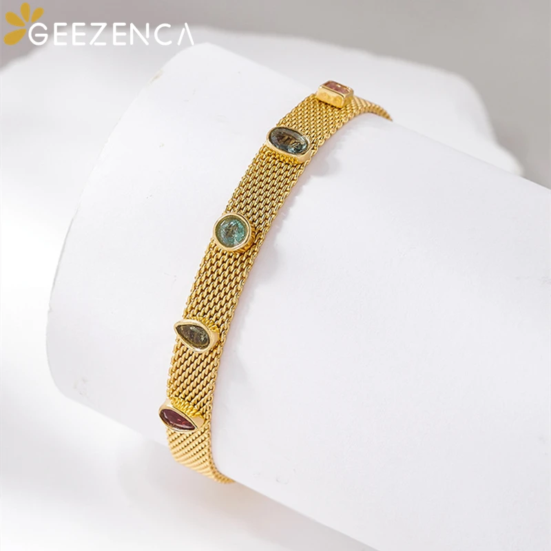 Imagem -04 - Geezenca-turmalina Natural Tecido Pulseiras Cadeia para Mulheres S925 Prata Minimalismo Chic Pulseira de Luxo Novo Presente do Partido 2024