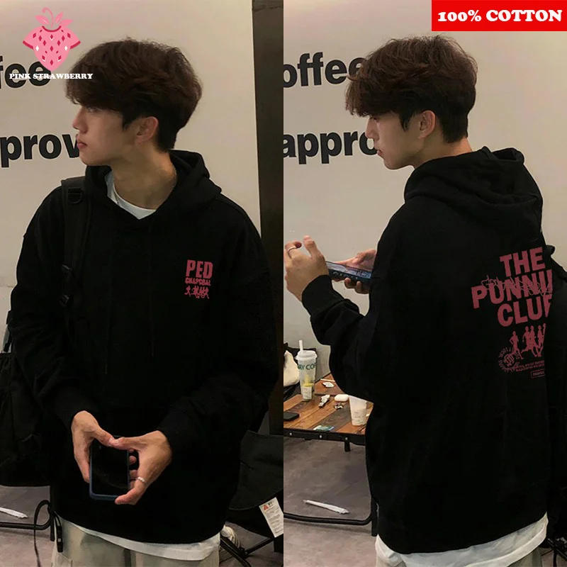 

American Letter Print Hoodies Men Autumn Winter 2025New Oversize Black Long sleeves Pullover Y2K Top Men Warm Sweatshirt Student
