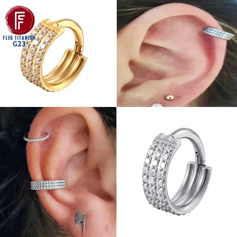 G23 Titanium Daith Cartilage Earrings 16G Helix Nose Septum Piercing Conch Hinged Clicker Body Jewelry Ear Ring Zircon Wholesale