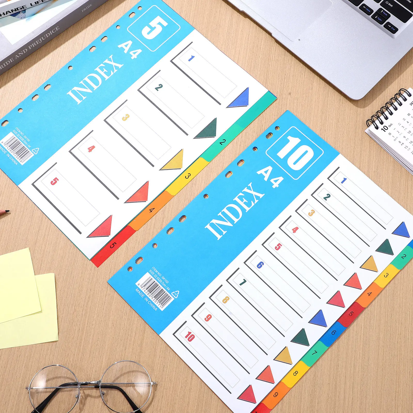 

2Pcs A4 Plastic File Dividers with Colorful Edge Trim Waterproof Stain Resistant Office School Notebook Binder Divider Tabs