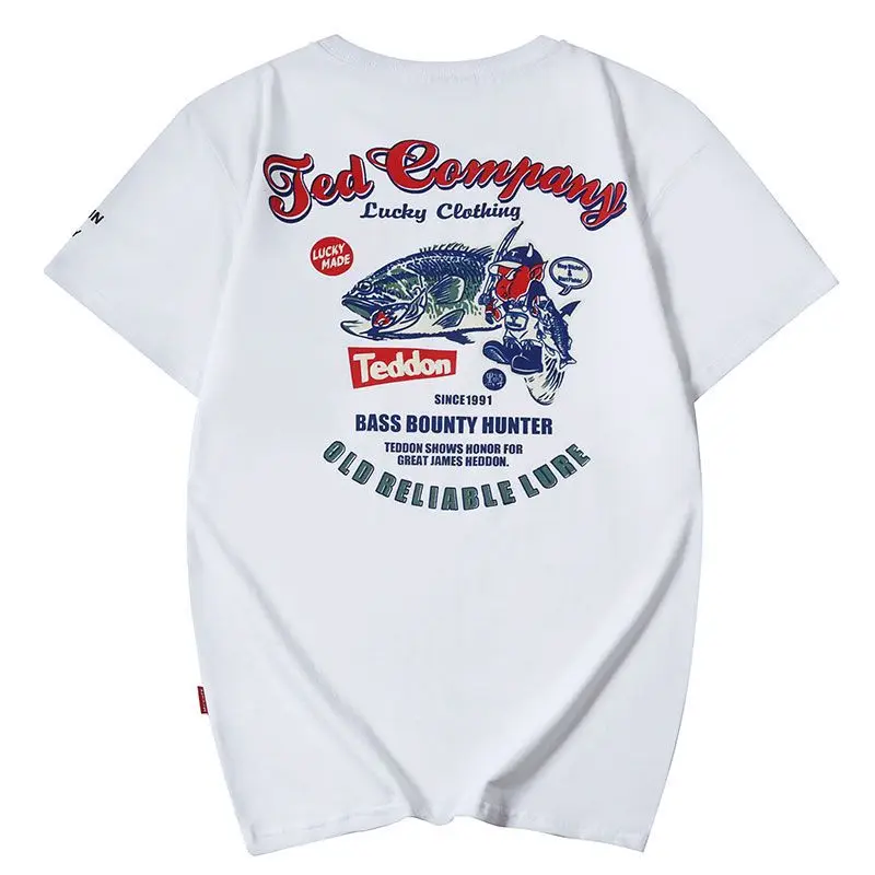

Summer Short-sleeved T-shirt Men's Pure Cotton Motorcycle Locomotive Printing Loose Trend Round Neck Half-sleeved Clothes