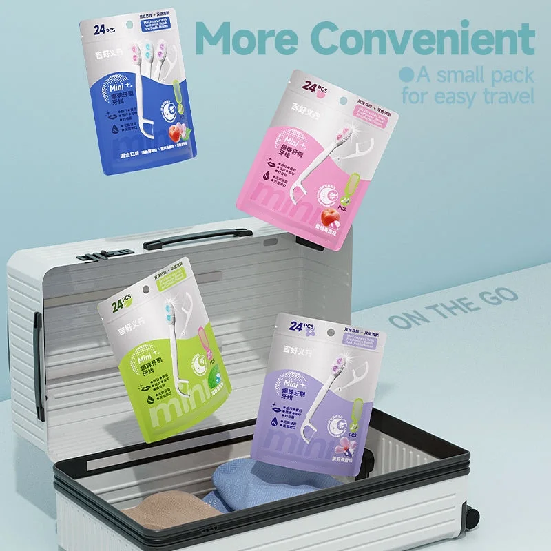 Disposable Mini Brushes Travel Burst Bead Portable Teeth Brush Kit Disposable Toothbrush with Paste Flavor Bead Set