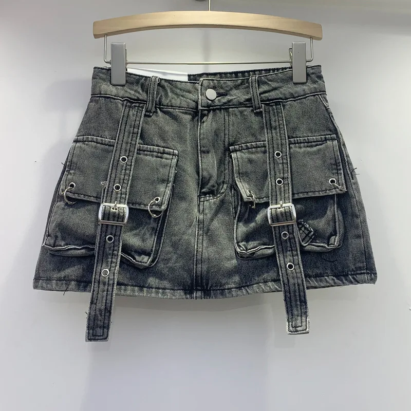 Denim Skirt For Women New Spring Summer High Waist Slim Pockets Design A-Line Jean Skirt Anti Glare s816