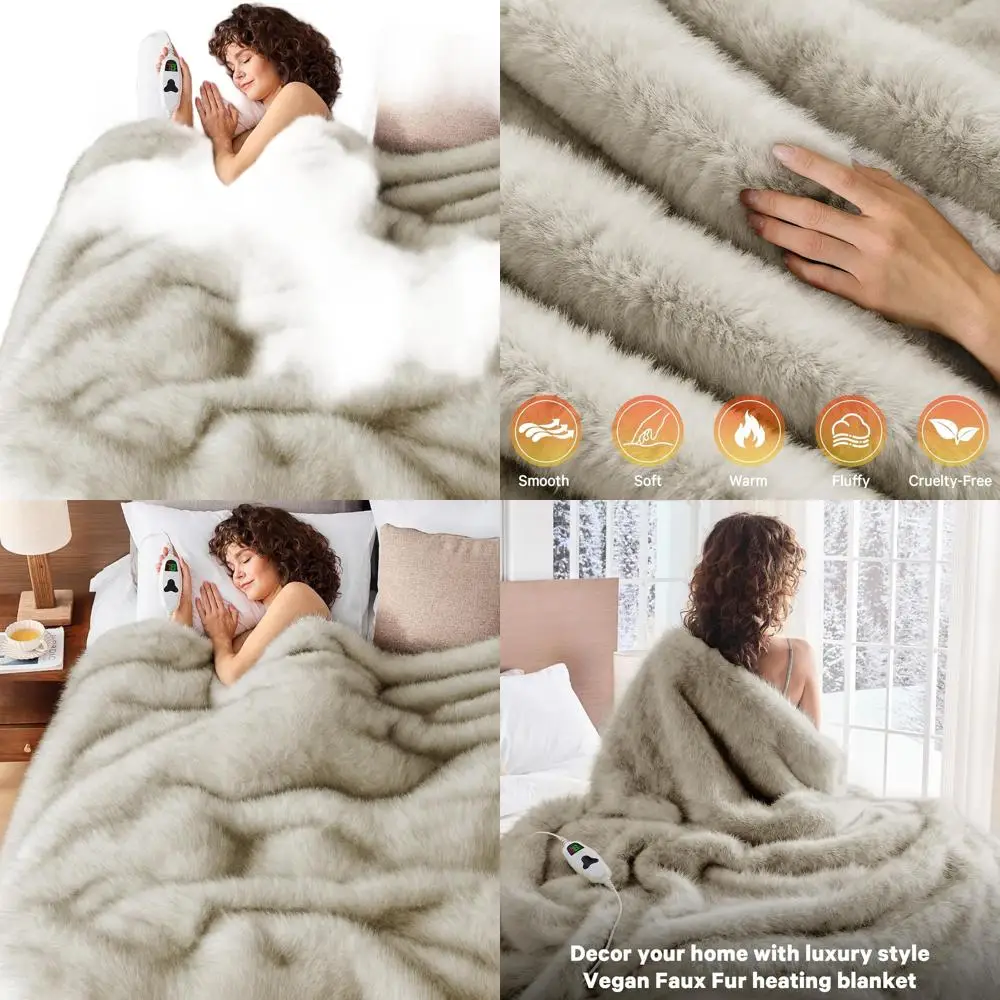 

Twin Size 60x80 Faux Fur Electric Blanket with 10 Heat Settings and 8-Hour Auto Shut-Off, Plush and Cozy for Winter