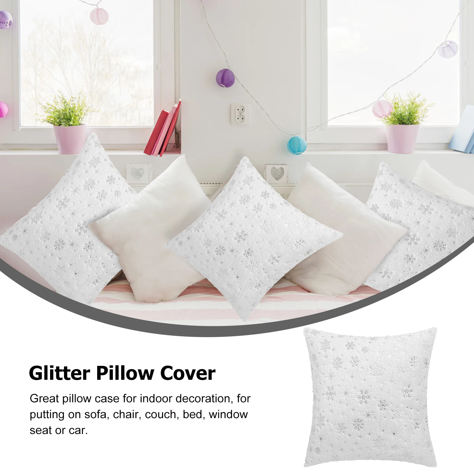 

2pcs Pillow Cover White Sequin Throw Decorative Pillows Cases Glitter Eco Christmas Home Car Office Sofa