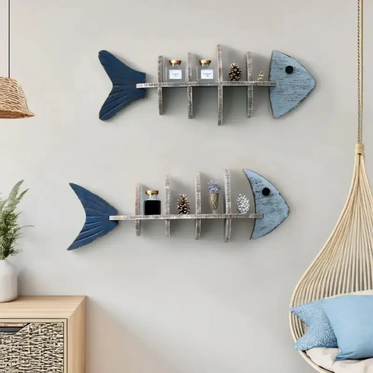 Wall Shelf Decor Wooden Floating Shelf Wall Mounted Organizer Coastal Rustic Home Decor Display Rack
