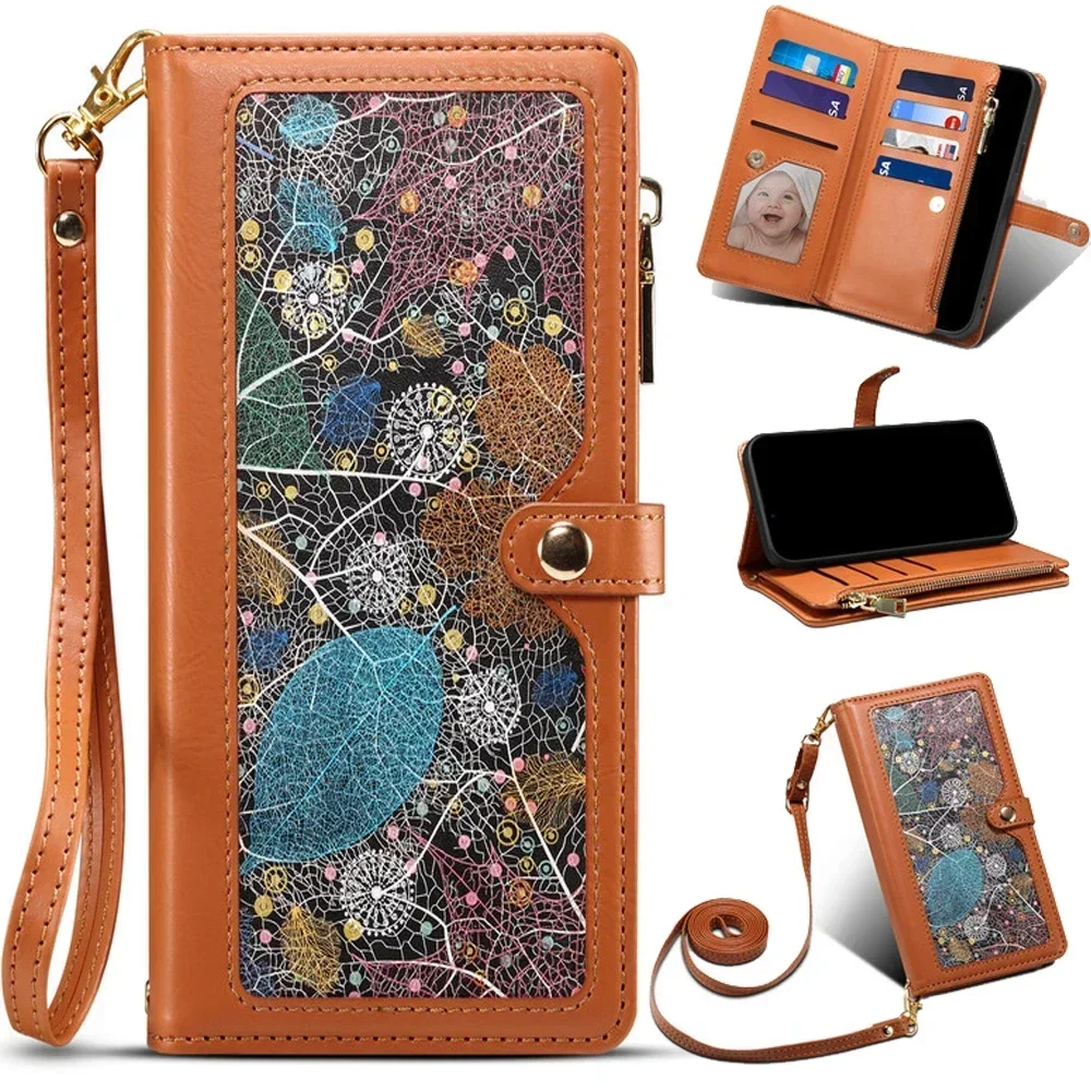 

Чехол-кошелек на молнии для Samsung Galaxy S24 FE 5G, кожаный флип-чехол через плечо для Galaxy S25 S23 S22 S21 S20 Ultra S 24 Plus, чехол