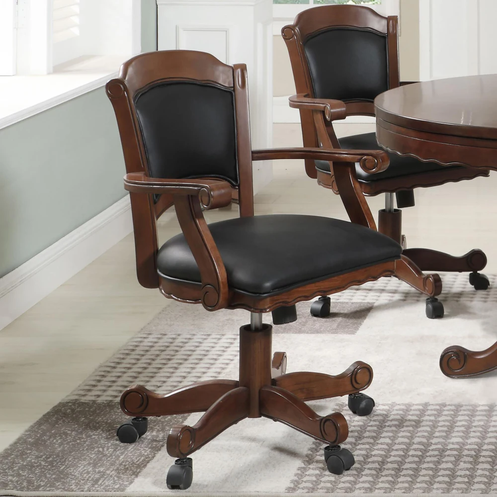 

Black and Tobacco Upholstered Game Chair with Casters