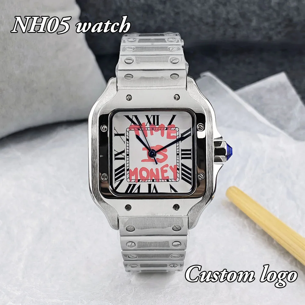 New NH05 Square Watch Time is Money Watch Ladies' Watch Customized Logo Watch Stainless Steel Watch NH05 Movement Watch