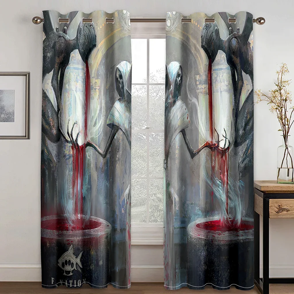 Scary Skeleton Zombie Aliens in the Dark Forest Print Thin Window Curtains for Living Room Bedroom Decor 2 Pieces Free Shipping