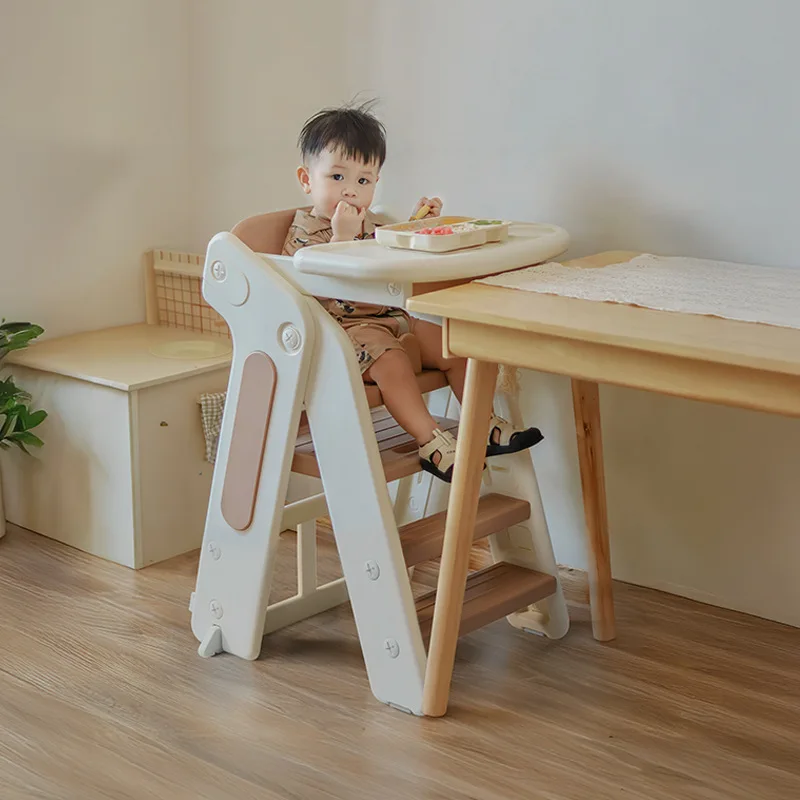 Multifunctional plastic foldable household children 0-6 years old baby eating growing baby dining chair with plate