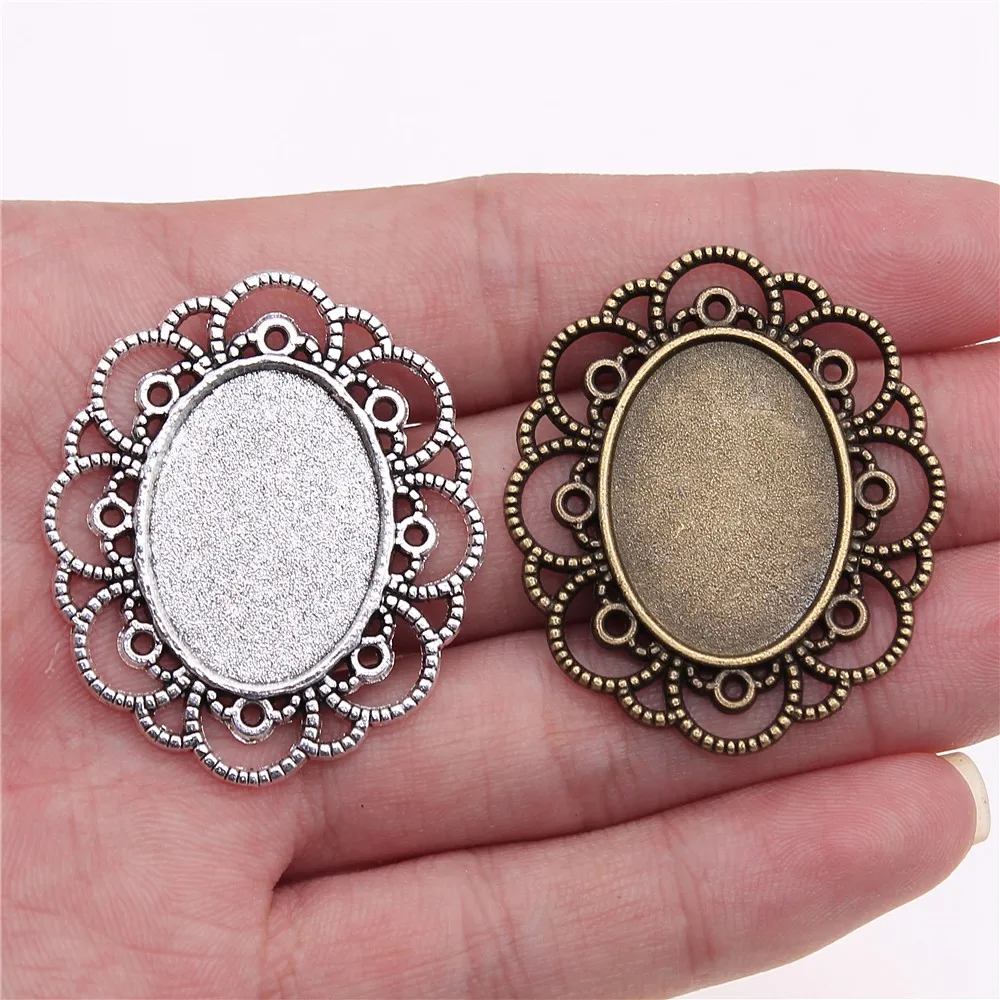 Fit 18x25mm 13x18mm 2 Colors Antique Bronze Antique Silver Color Lace Cameo Cabochon Pendant Base Setting Charms