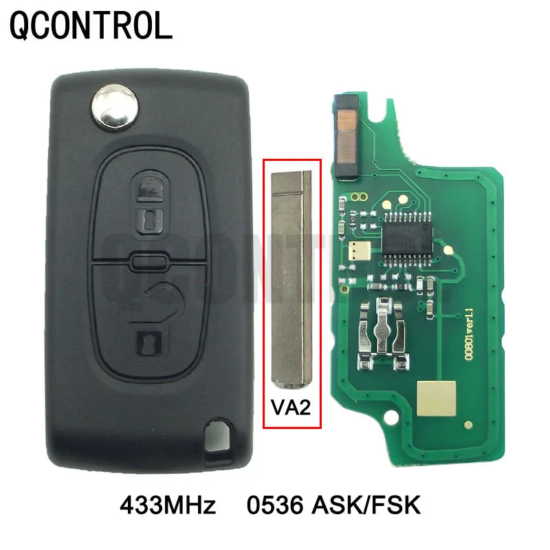 

QCONTROL 433MHz Car Remote Key 433MHz Fits for PEUGEOT 207 208 307 308 408 Partner ID46 (CE0536 ASK/FSK, 2 Buttons VA2)