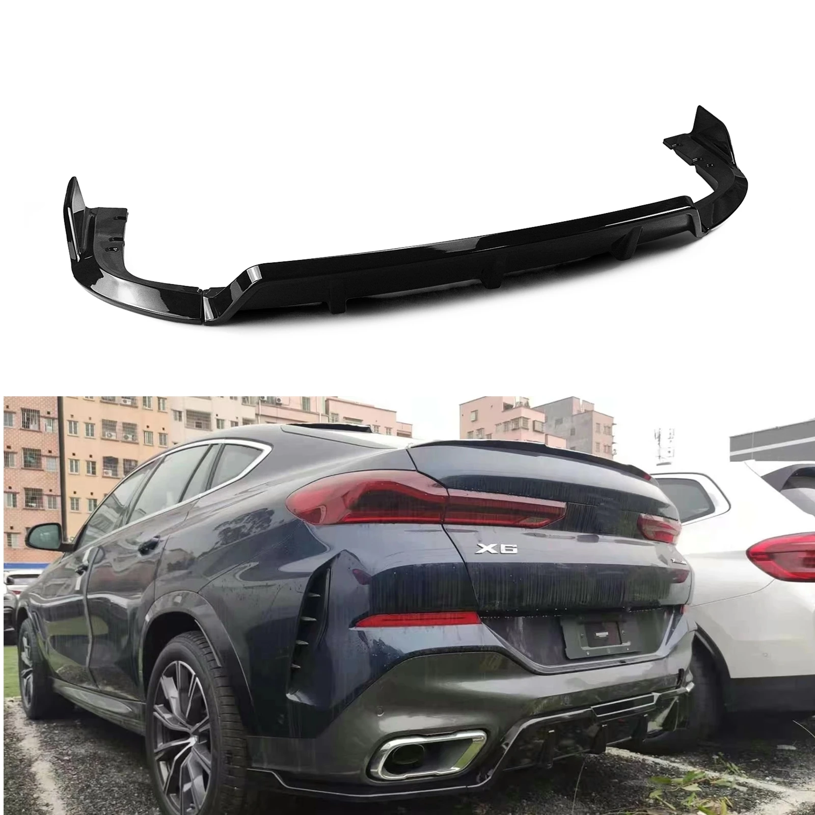 

Rear Bumper Diffuser Lip For BMW X6 G06 2019 2020 2021 2022 2023 Gloss Black/Carbon Fiber Look ABS Boot Bracket Spoiler Body Kit