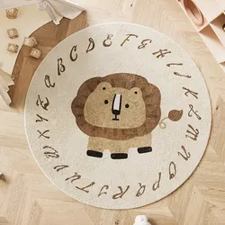 Nordic Cartoon Animal Round Imitation Cashmere Carpet Bedroom Bed Blanket Children's Room Study Swivel Chair Non-Slip Mat