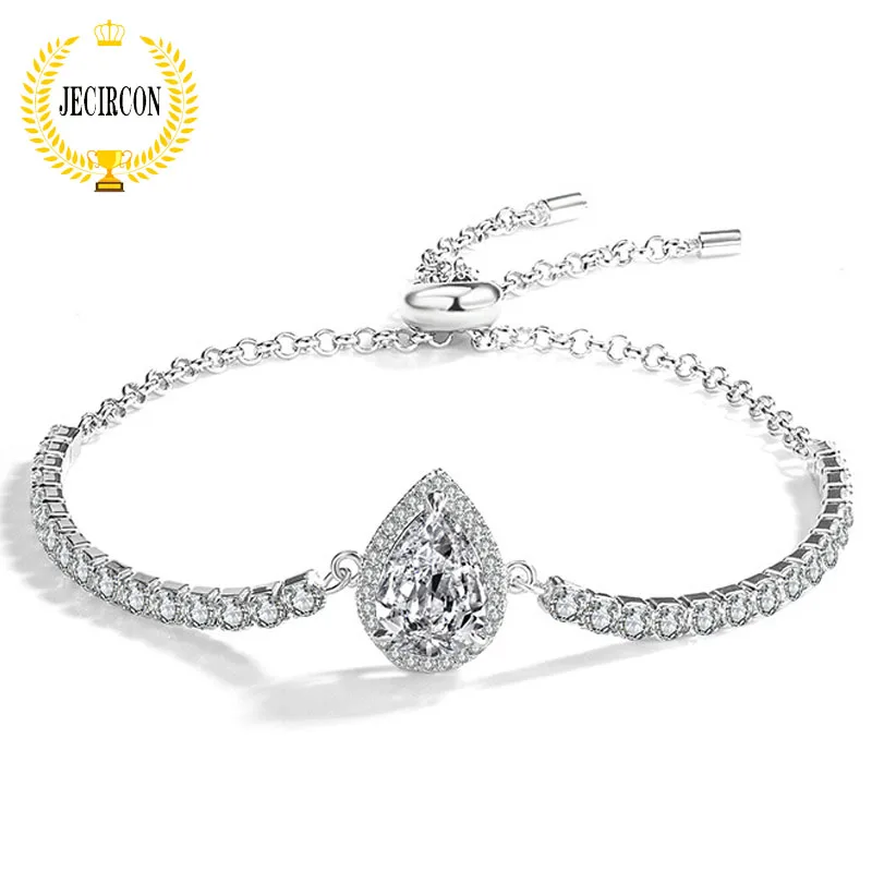 

JECIRCON 925 Sterling Silver Moissanite Bracelet for Women 1ct Pear-shaped Diamond Fashion Push-pull Adjustable Chain Jewelry