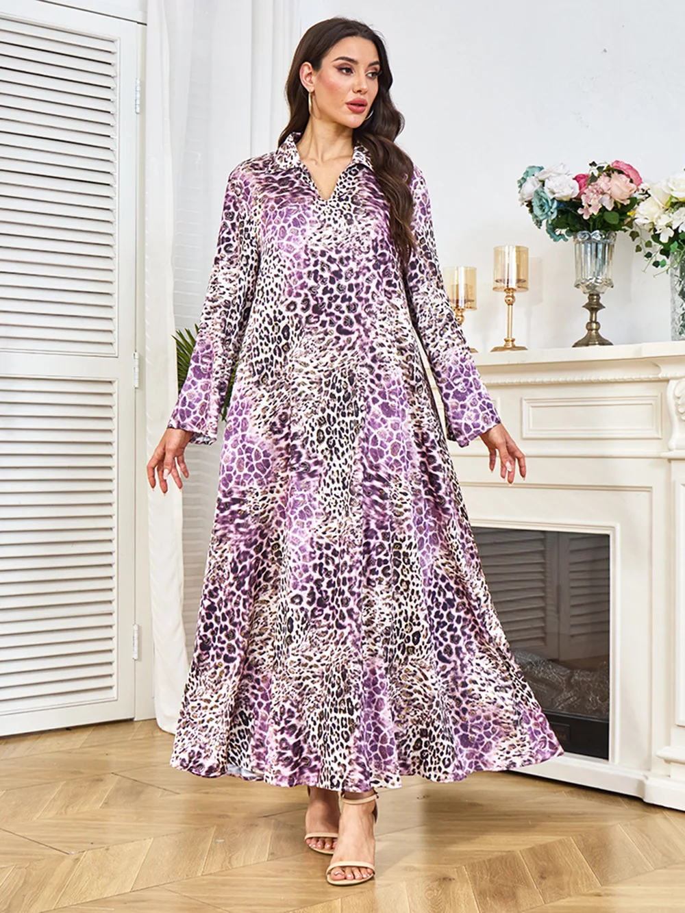 

Платье для вечеринки Eid, женское платье Абая с леопардовым принтом, мусульманское длинное платье с длинным рукавом Джалабия Рамадан, Vestidos Largos Kaftan, арабский длинный халат