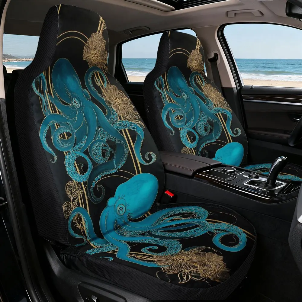 Set Of 2, Creative Blue Octopus Pattern Front Seat Protectors, Made For Driver And Passenger Seats, Aids In Preserving Original