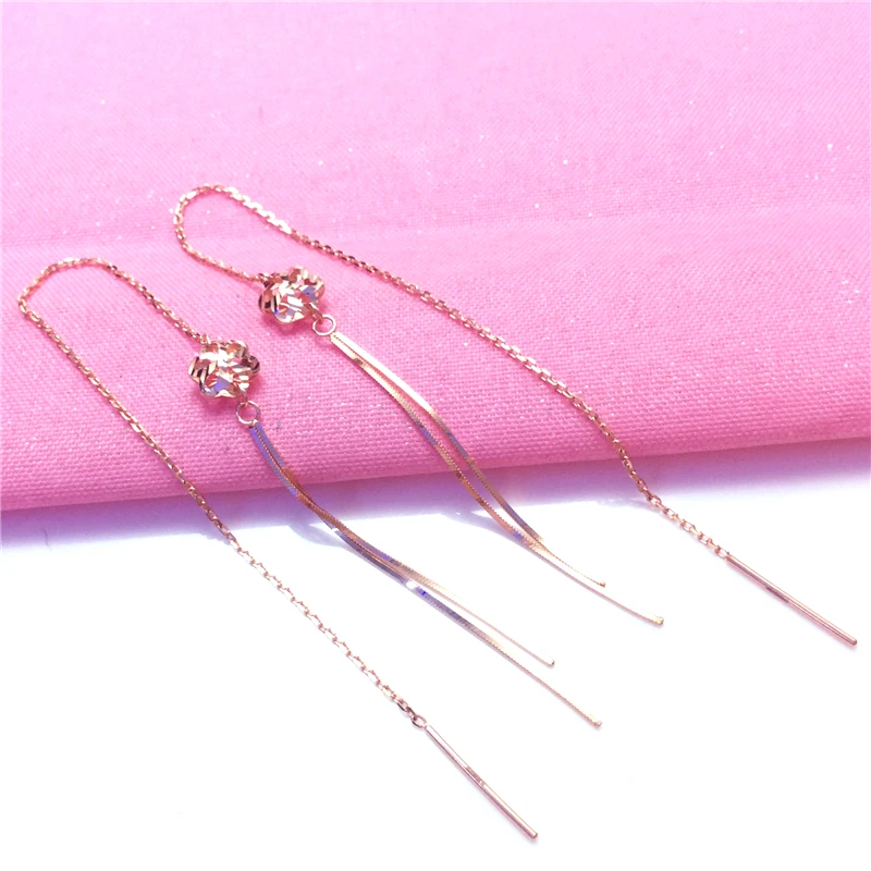 585 Purple Gold Plated 14K Rose Gold New Small Flower Soft Chain Tassel Ear Line Classic Charm Light Luxury Engagement Jewelry