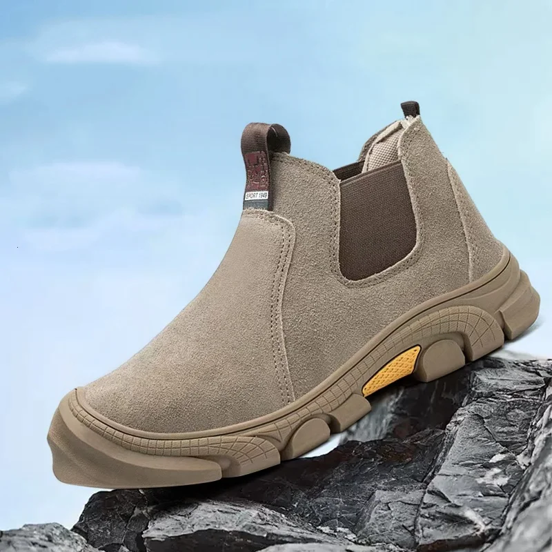 plus size mens casual steel toe caps working safety boots cow suede leather welding shoes worker security chelsea botas protect
