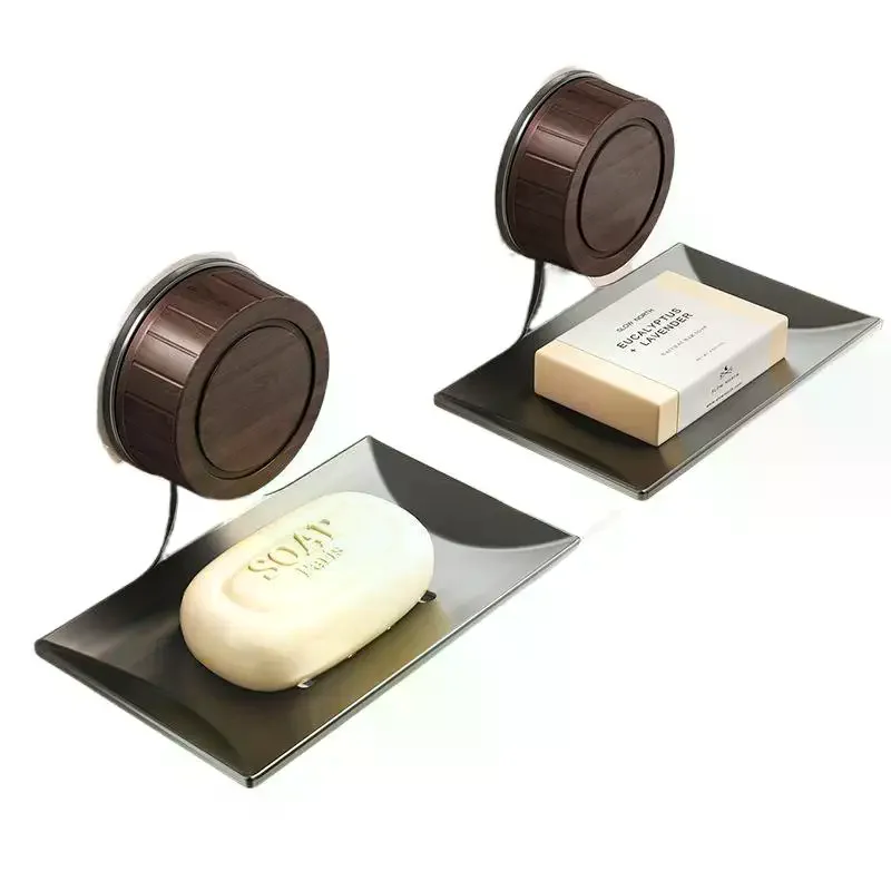 Suction Cup Soap Dish with Drain Holes, Wall-Mounted Rust-Proof Metal Soap Tray for Bathroom and Kitchen