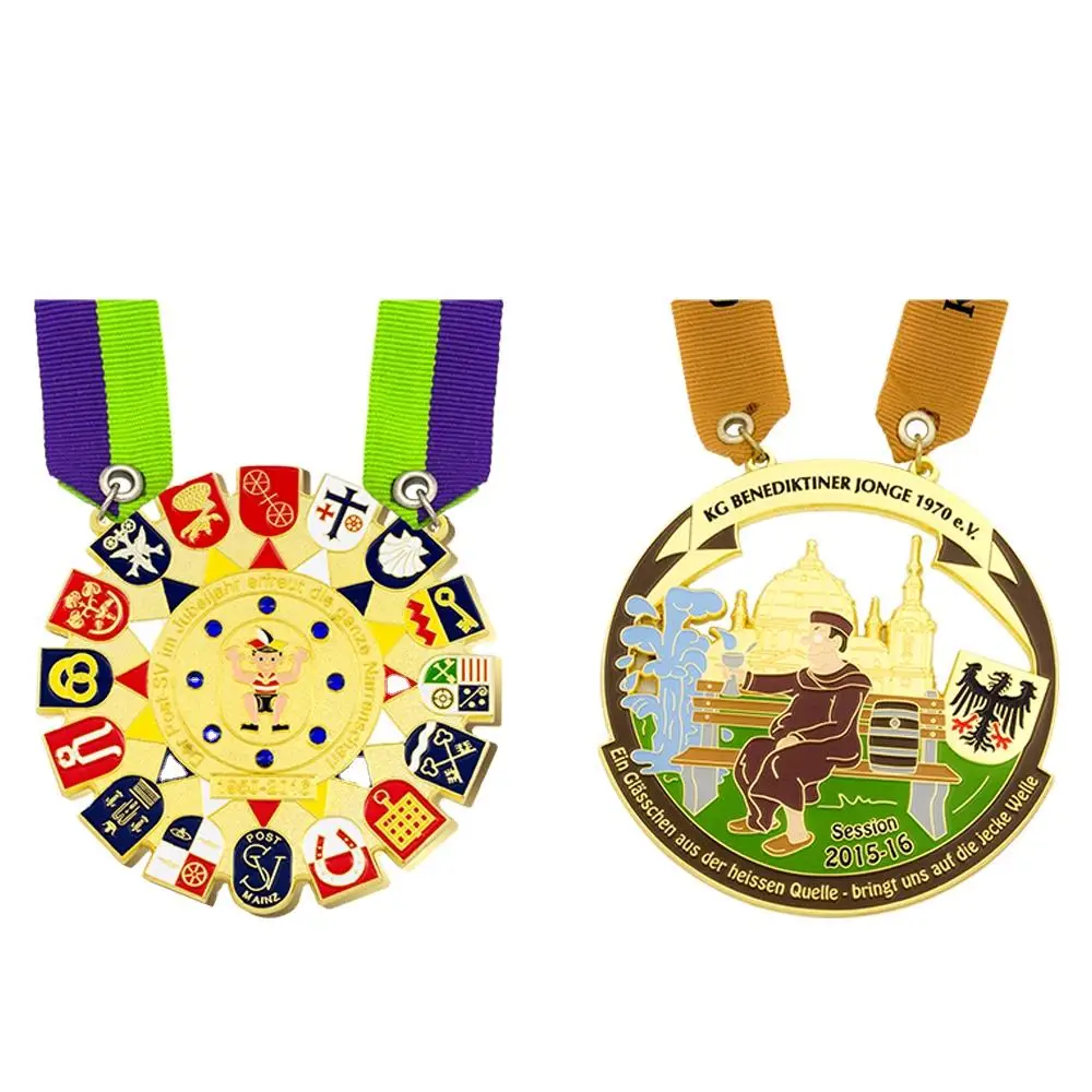 Bulk Cheap Custom Made Exquisite Metal Craft Enamel Carnival Fiesta Holy Day Medal with Lanyard for Fair No Minimum Order