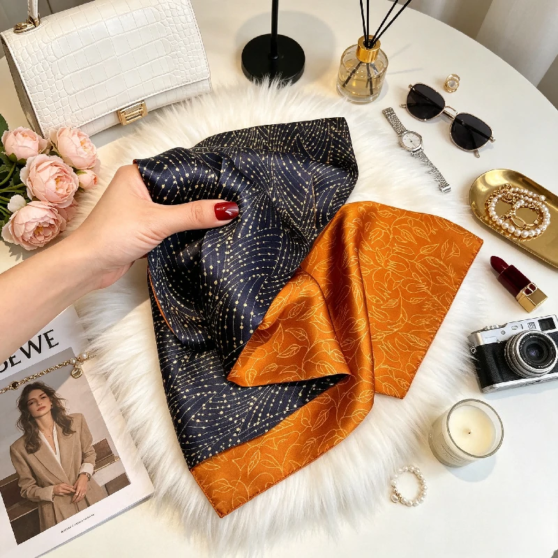 Fashion Silk Versatile Double-layer Double-sided Mulberry Silk Thin and Narrow Strip Versatile Sunshade Decorative Scarf