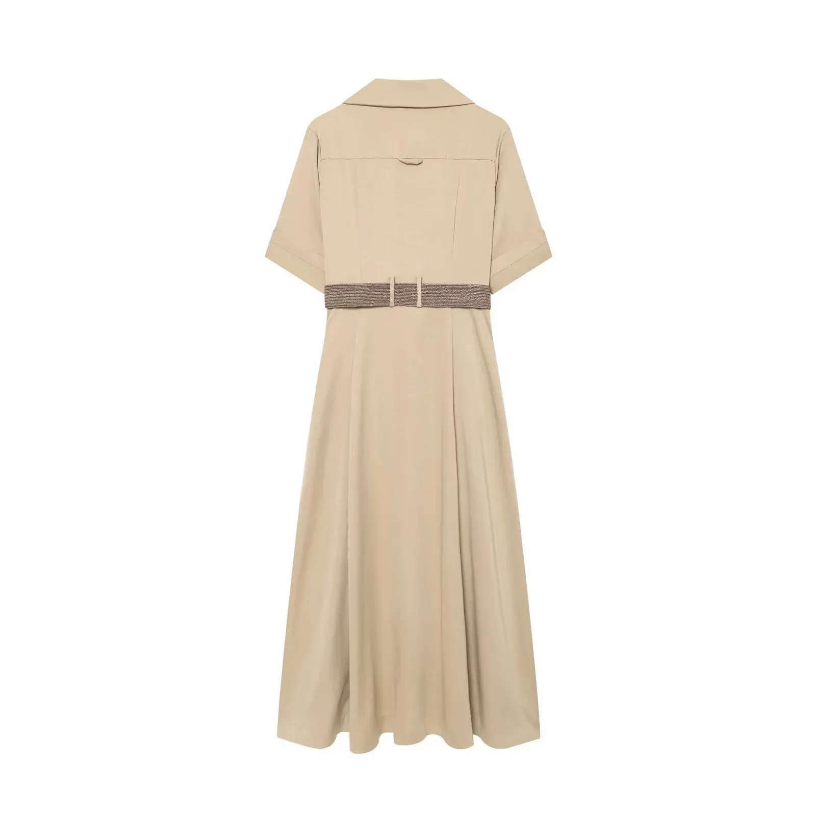 Damen Sommer Hemdkleid Damenmode 2026 Einreihiges Gürtel-Maxikleid Vintage Kurzarm Lässige Damenkleider – Detail 6