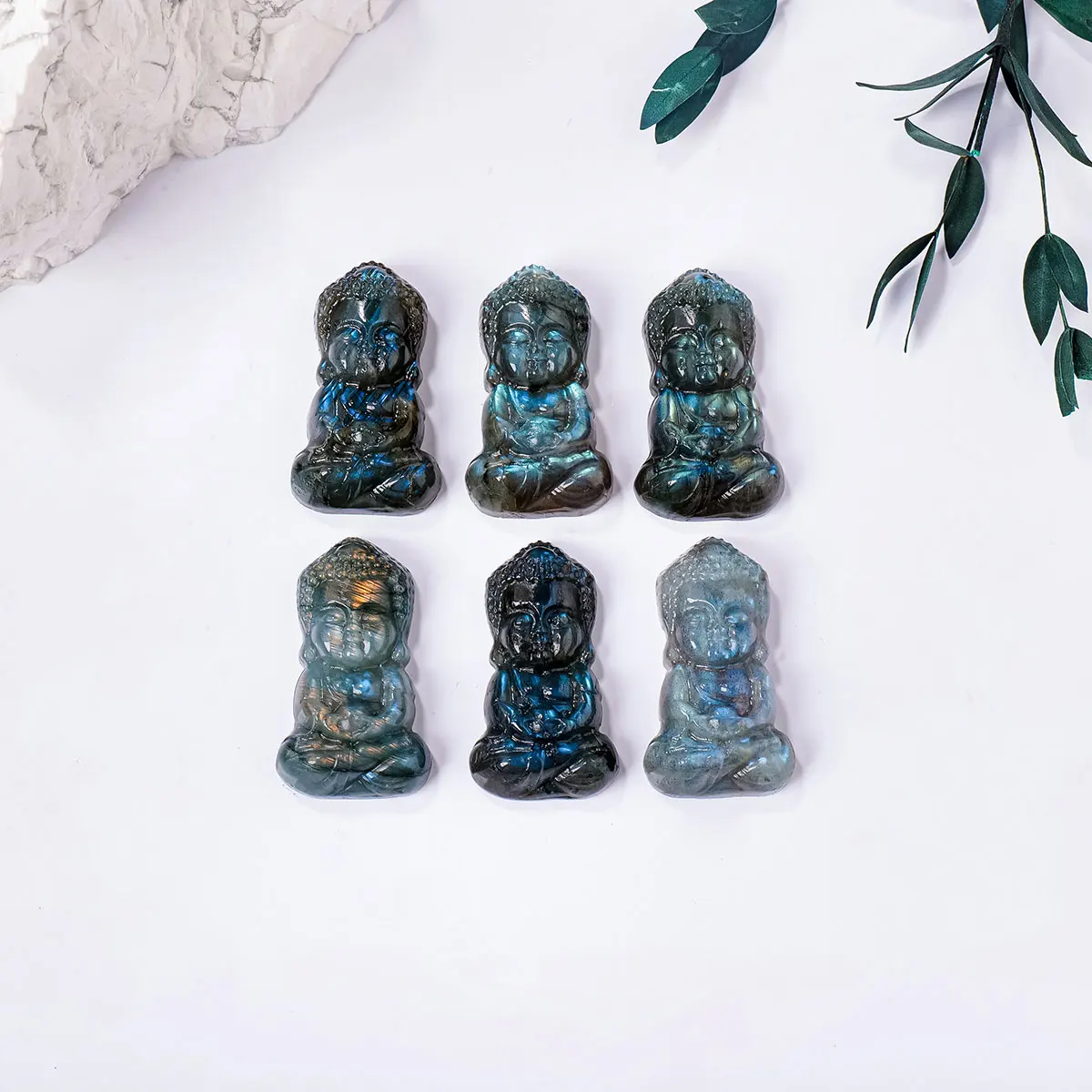 1pc Natural Crystal Blue Labradorite Baby Buddha Carving Piece Raw Polished Moonstone Pendant DIY Jewellery Making