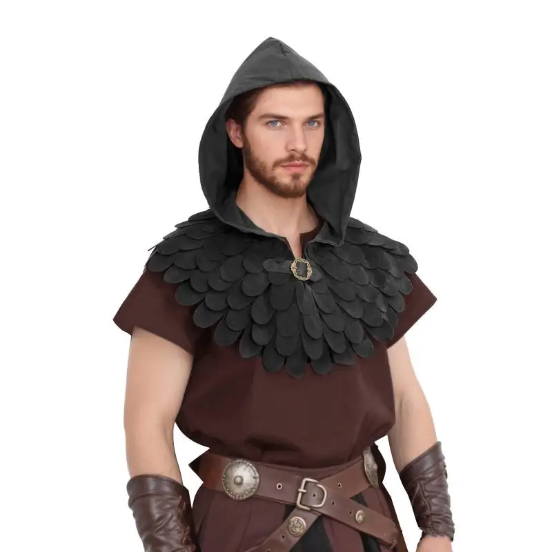 

DAZCOS Средневековый капюшон Scaly Hat Ренессанс Накидка с капюшоном Готическая языческая шкала Шейная доспехи Аксессуар для костюма на Хэллоуин
