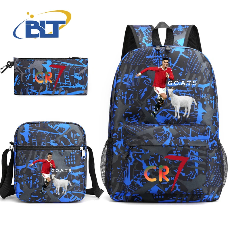 Ronaldo printed backpack set student school bag shoulder bag pencil case 3-piece set kids back-to-school gift