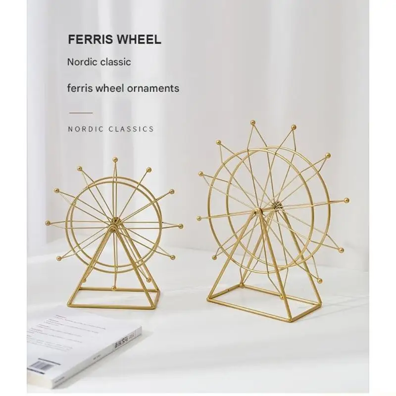 QX2E Iron Ferris Wheel Home Decors Accents Ferris Wheel Bookshelfs Decors Ornament