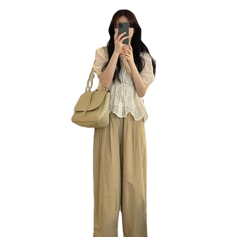 

Summer 2024 Retro Casual Fashion Top + Wide-leg Pants Two-piece Set