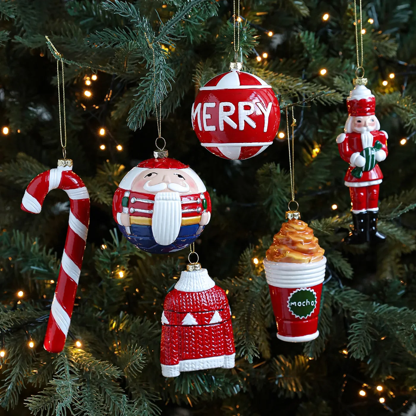 

6PC Christmas Tree Hanging Pendant Set Plastic Santa Clause Sweater Candy Cane Soldier Baubles Decorations Navidad Party Gifts