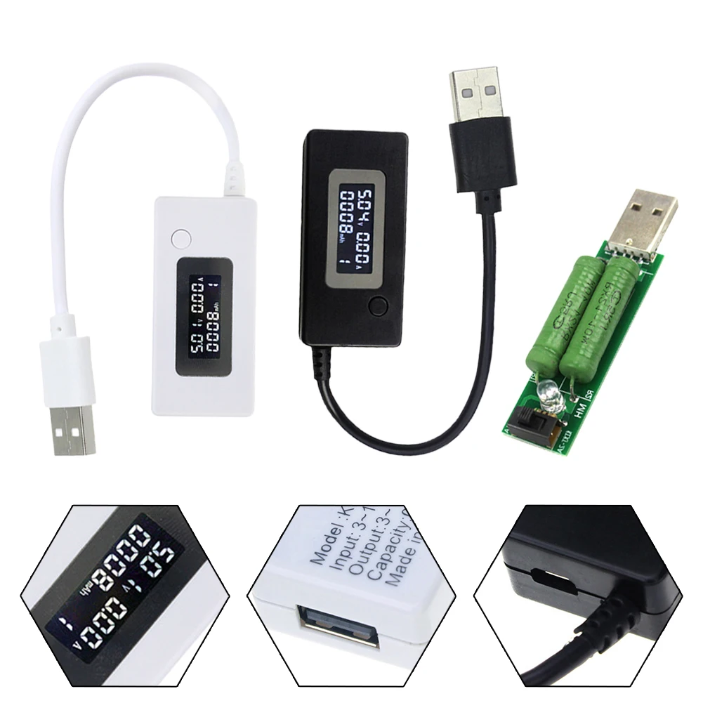 Тестер нагрузки Мониторинг USB-тестер Измеритель тока и напряжения Детектор Простой в использовании ЖК-дисплей Мобильная мощность
