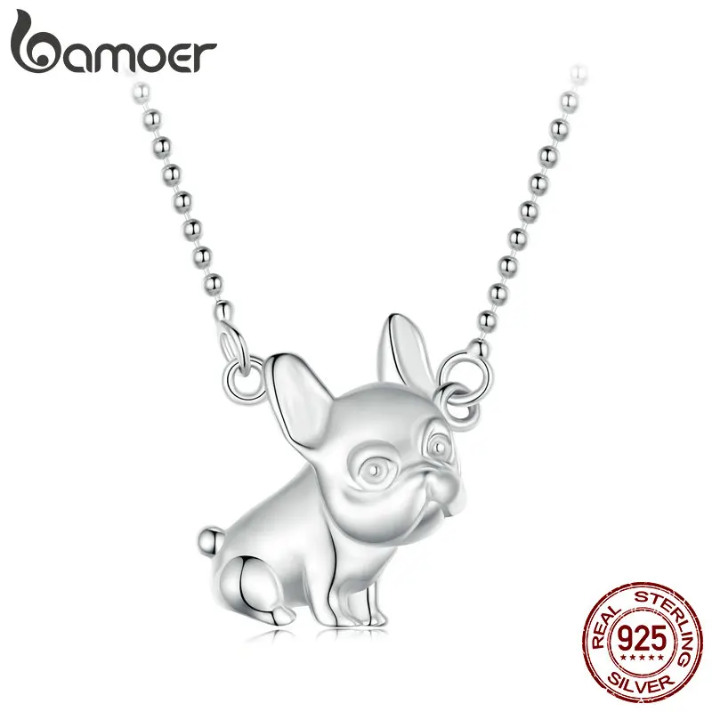 Bamoer 925 Sterling Silver French Bulldog Pendant Necklace Cute Dog Neck Chain for Women Party Fine Jewelry Gift