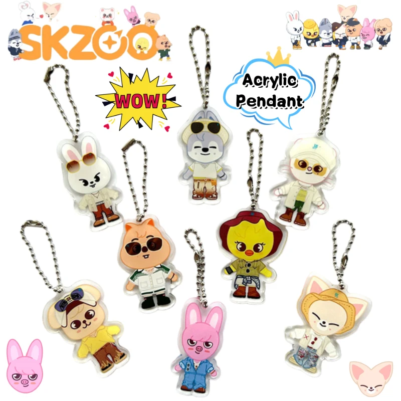 

SKZOO Stray Kids Wolf Chan Dwaekki: Уникальный креативный двусторонний акриловый брелок-подвеска для рюкзака с изысканной цепочкой из бусин