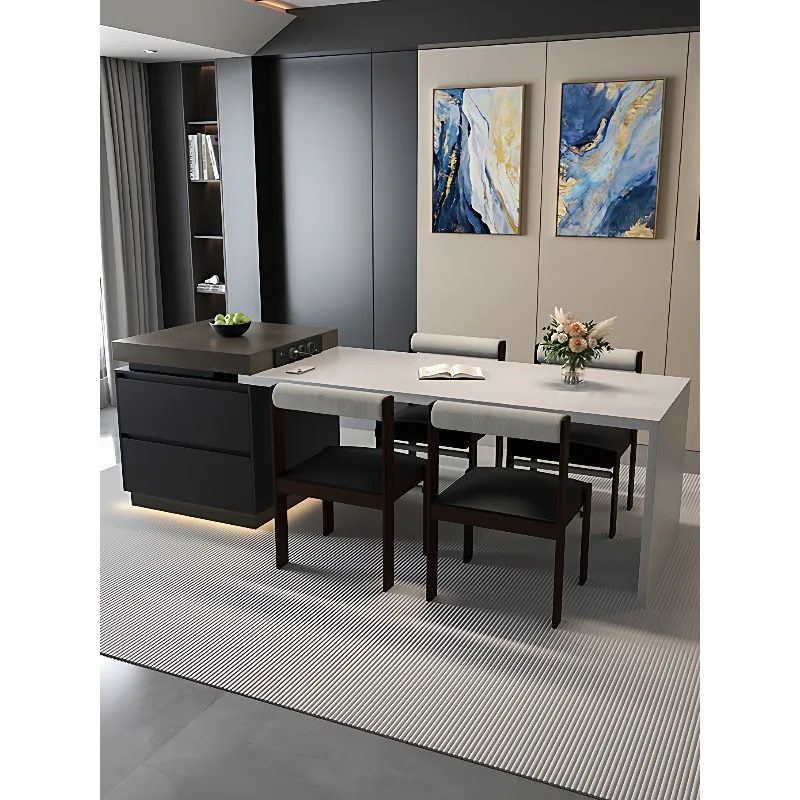 

Dining table integrated household kitchen ceiling retractable rock slab kitchen