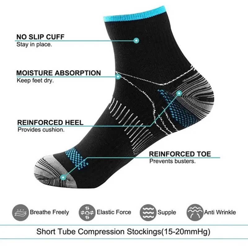 WRELS 1/2/3 Paar Sportsocken, elastische Knöchel-Kompressionssocken für Herren und Damen, niedrig geschnitten, verdickte Ferse, rutschfest, für Radfahren und Laufen – Detail 2