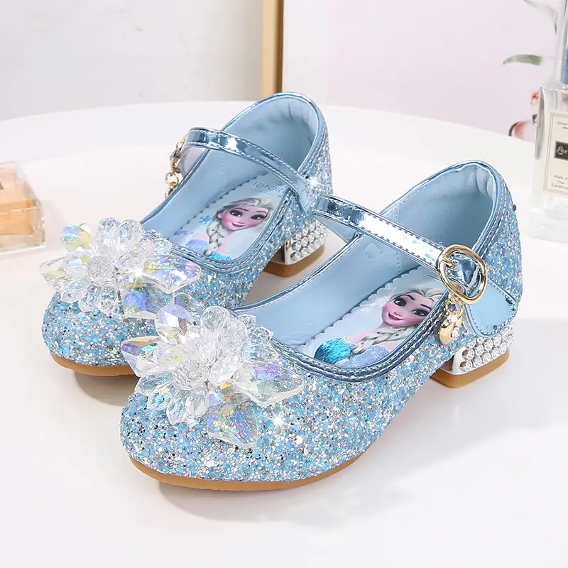 2024 primavera novas crianças sapatos de gelo e neve romance princesa elsa sapatos da menina sandálias moda cristal sapatos princesa