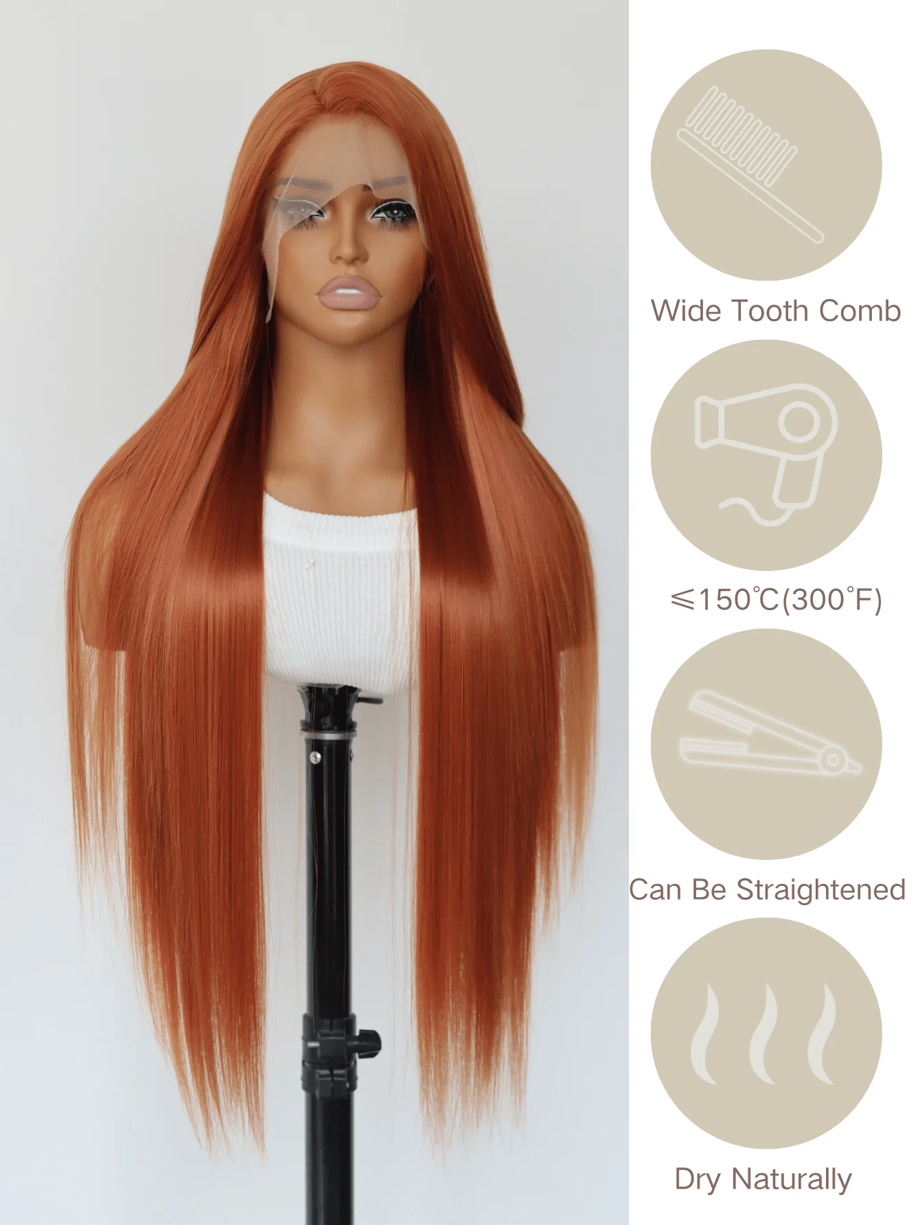 Dark Orange Synthetic Lace Front Wig, Silky Straight