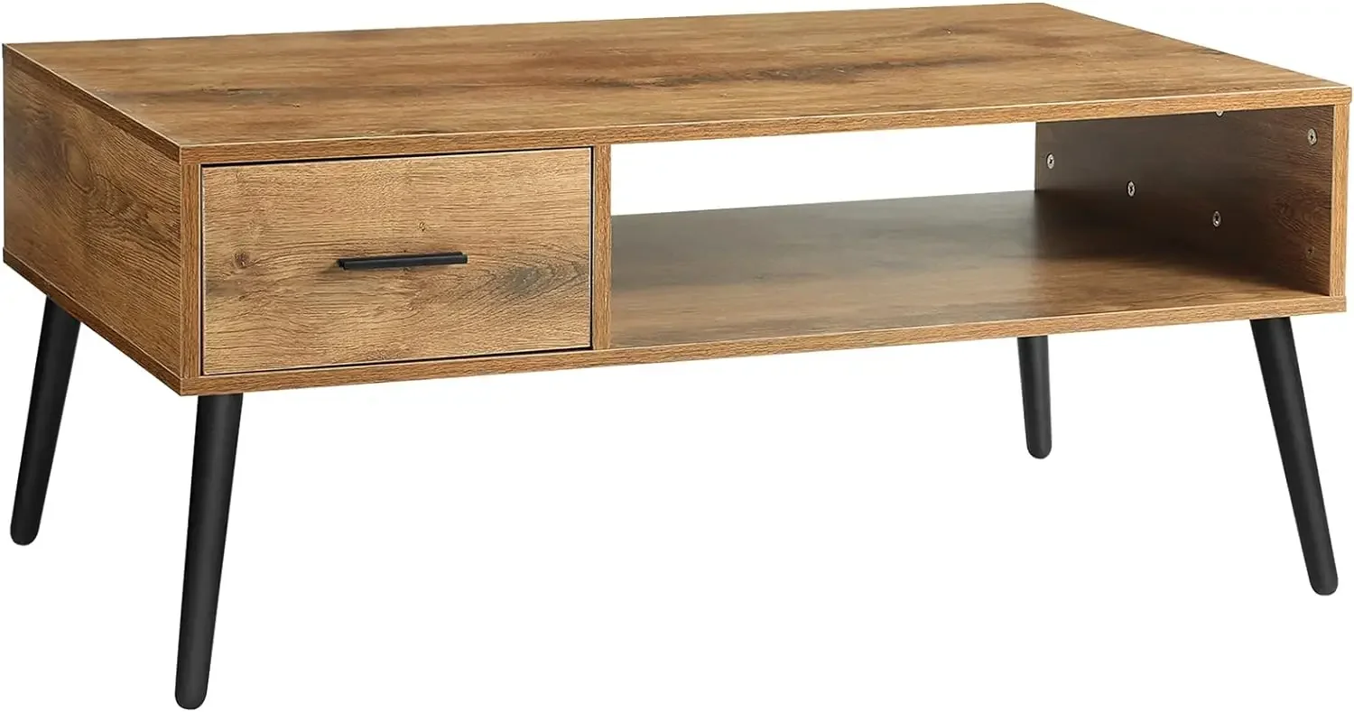 Coffee Table, Mid Century Modern Style Cocktail Table TV Stand with Drawer, Open Storage Shelf, Stable Floor NEW USA