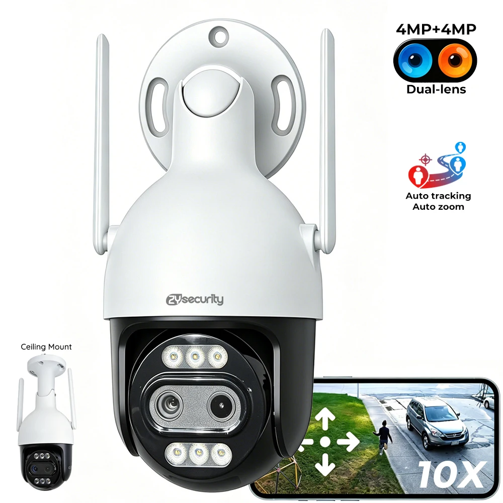 

Уличная PTZ-камера с двойным оптическим зумом и Wi-Fi, 2*4 МП, автоматическое отслеживание, обнаружение людей и транспортных средств, цветное ночное видение, камеры видеонаблюдения