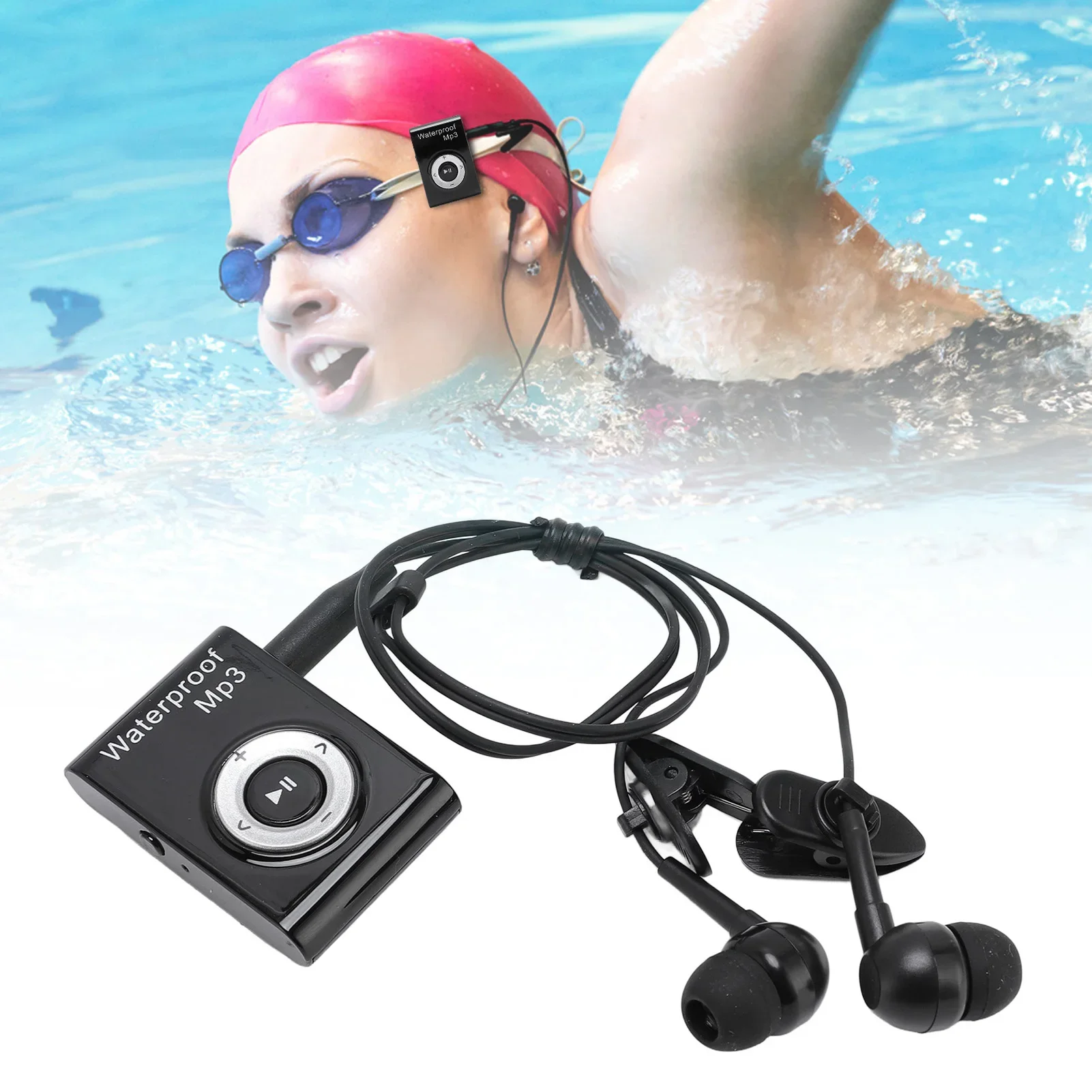 MP3 Player 8GB Swimming Headphones with Earplugs Underwater Music Player for Diving Surfing IPX8 Waterproof