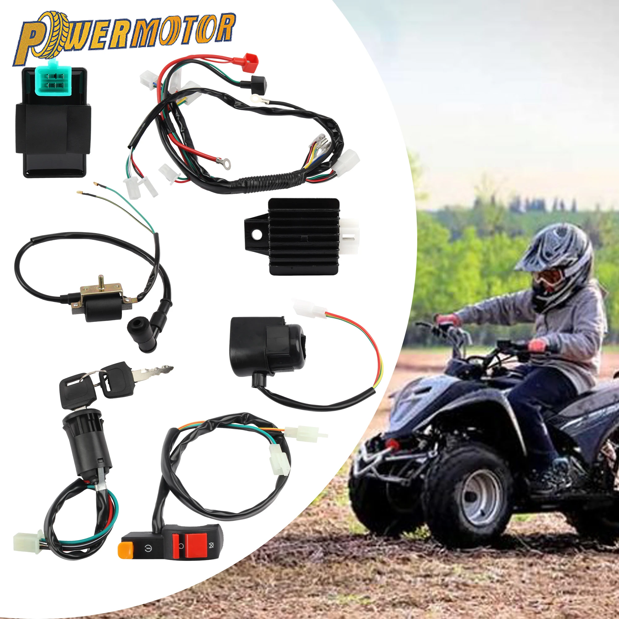 

ATV UTV Motorcycle CDI Ignition Complete Wiring Harness CDI Ignition Set for 4 Stroke 50cc 70cc 90cc 110cc Quad DirtBike Parts