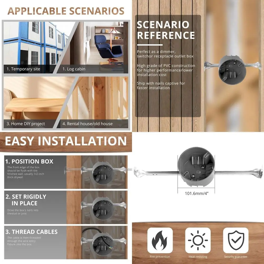 

20 Cubic-Inch Grey Round Plastic Electrical Outlet Box, Fan Fixture Box for Suspended Ceilings, Pack of 6