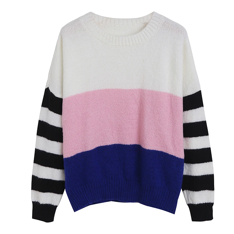 

Новый весенний круглый трикотаж в полоску в полоску Long Sve, женская верхняя одежда для поездок на работу, повседневный свитер с цветовым дизайном