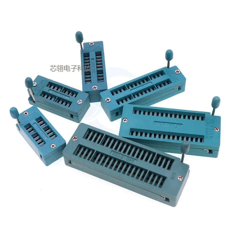 Green DIP Universal ZIF IC Socket 2.54mm Test Solder Type IC Lock Seat for 14-40 Pin Components