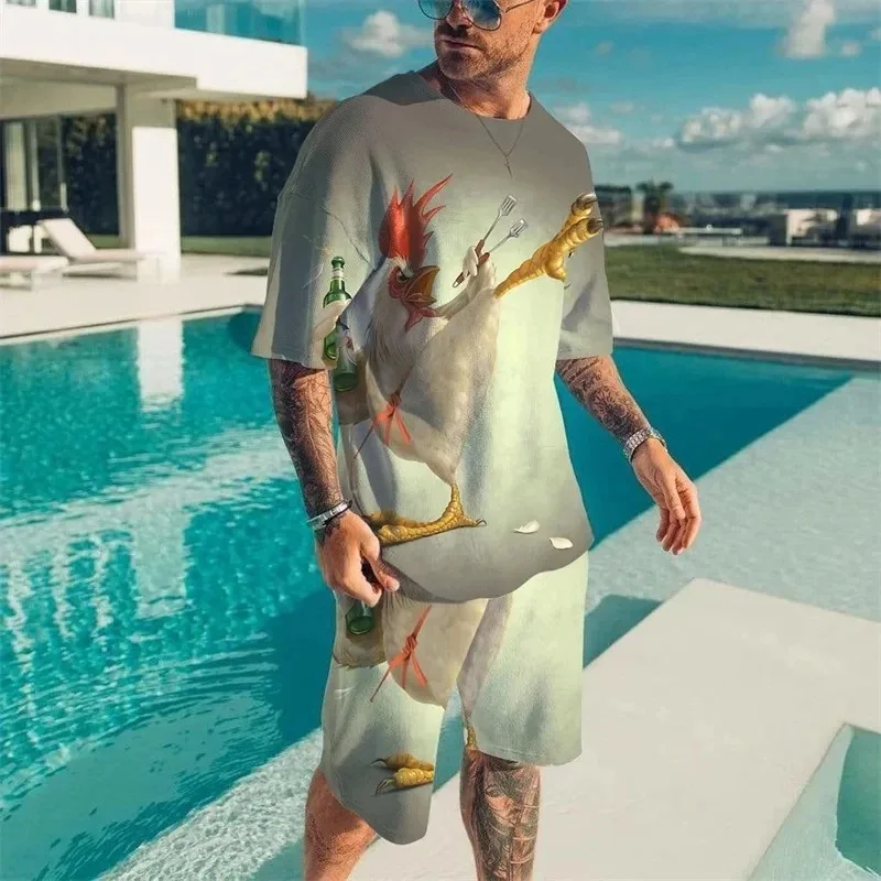 2025 Fashion 3D Printing Retro Dragon Men's Sports Set T-shirt Shorts 2-piece Set Loose Casual