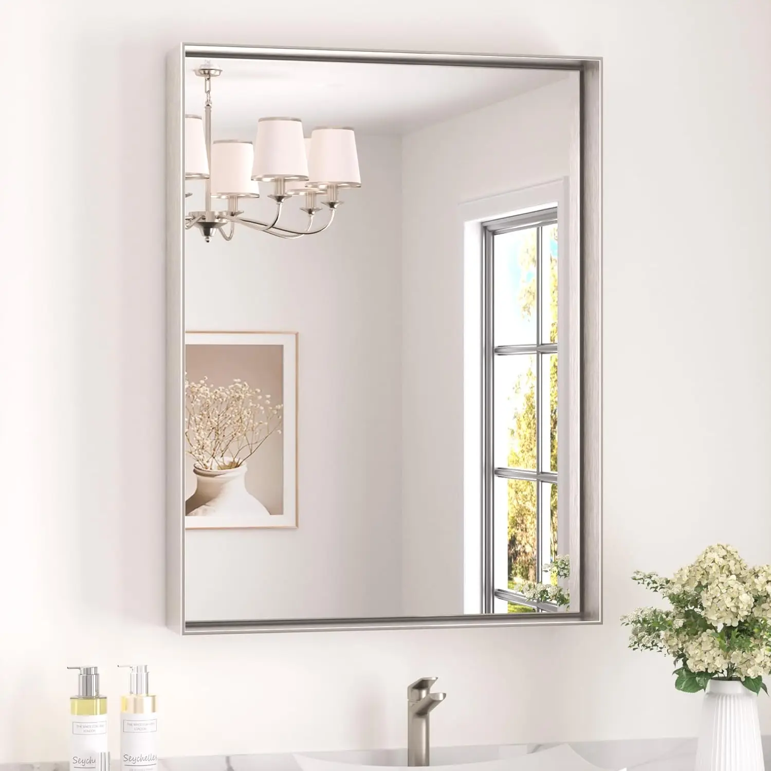 

Прямоугольное зеркало для ванной комнаты из матового никеля с алюминиевой рамой, горизонтальное или вертикальное подвесное